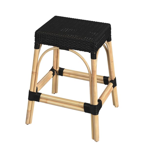 Butler Specialty Company Robias 24.5 in. Black Backless Rectangular Rattan Counter Stool (Qty 1)