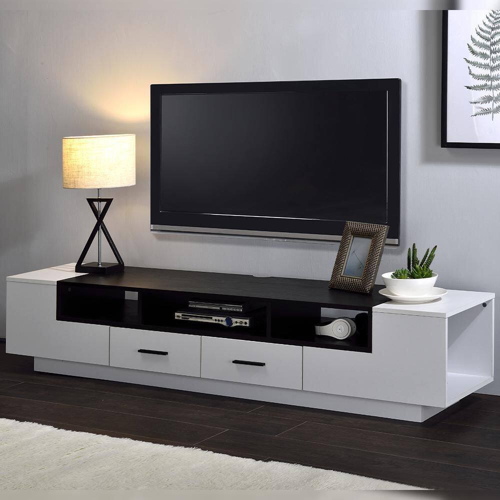 Black and White 69" Modern TV Stand with Cabinet