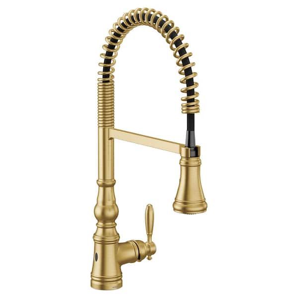 Weymouth Brushed Gold 21.75 in. H Pull Down Sprayer Kitchen Faucet with 100° Spout Swivel
