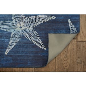 Betta Blue and Light Blue 7 ft. W x 9 ft. L Washable Polyester Indoor/Outdoor Area Rug