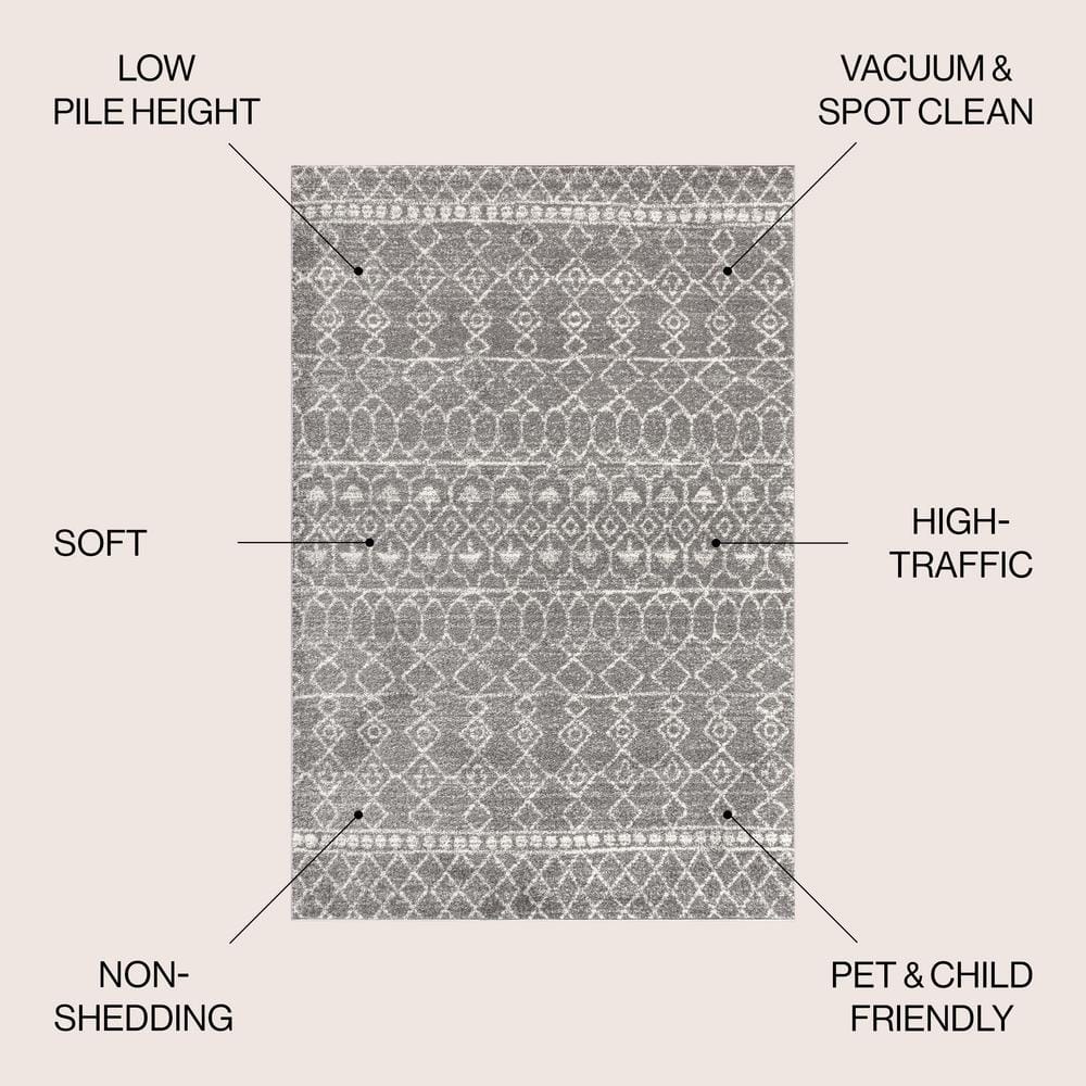Gray and Cream Synthetic 8' x 10' Moroccan Style Area Rug