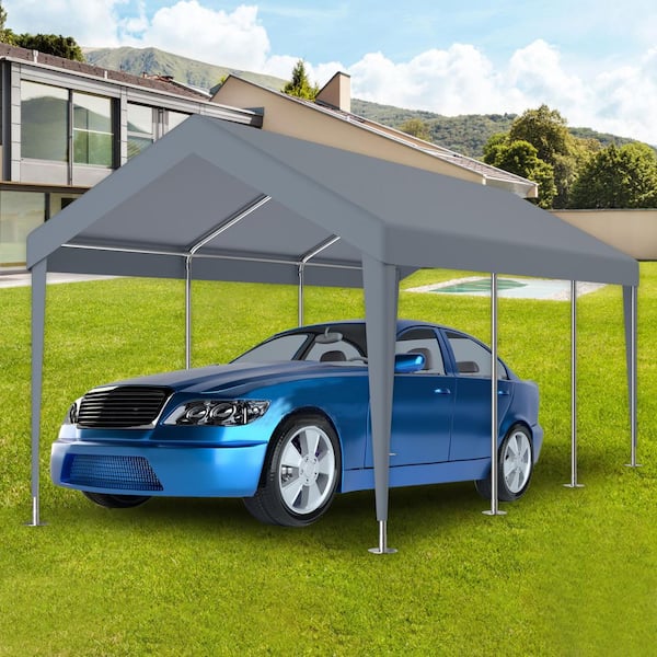 Unbranded 10 ft x 20ft Carport Replacement Awning Cover, Waterproof UV Resistant Tarp with 72 Elastic Buckles, Without Frame, Gray