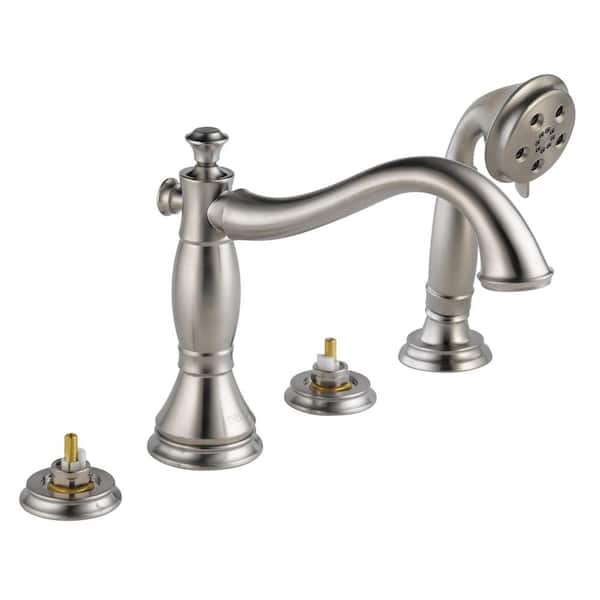 Delta Cassidy 2-Handle Deck-Mount Roman Tub Faucet Trim Kit in Stainless with Hand Shower (Valve and Handles Not Included)
