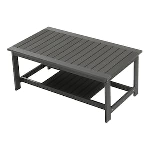 Gray Wooden Outdoor Patio Coffee Table with Storage Shelf