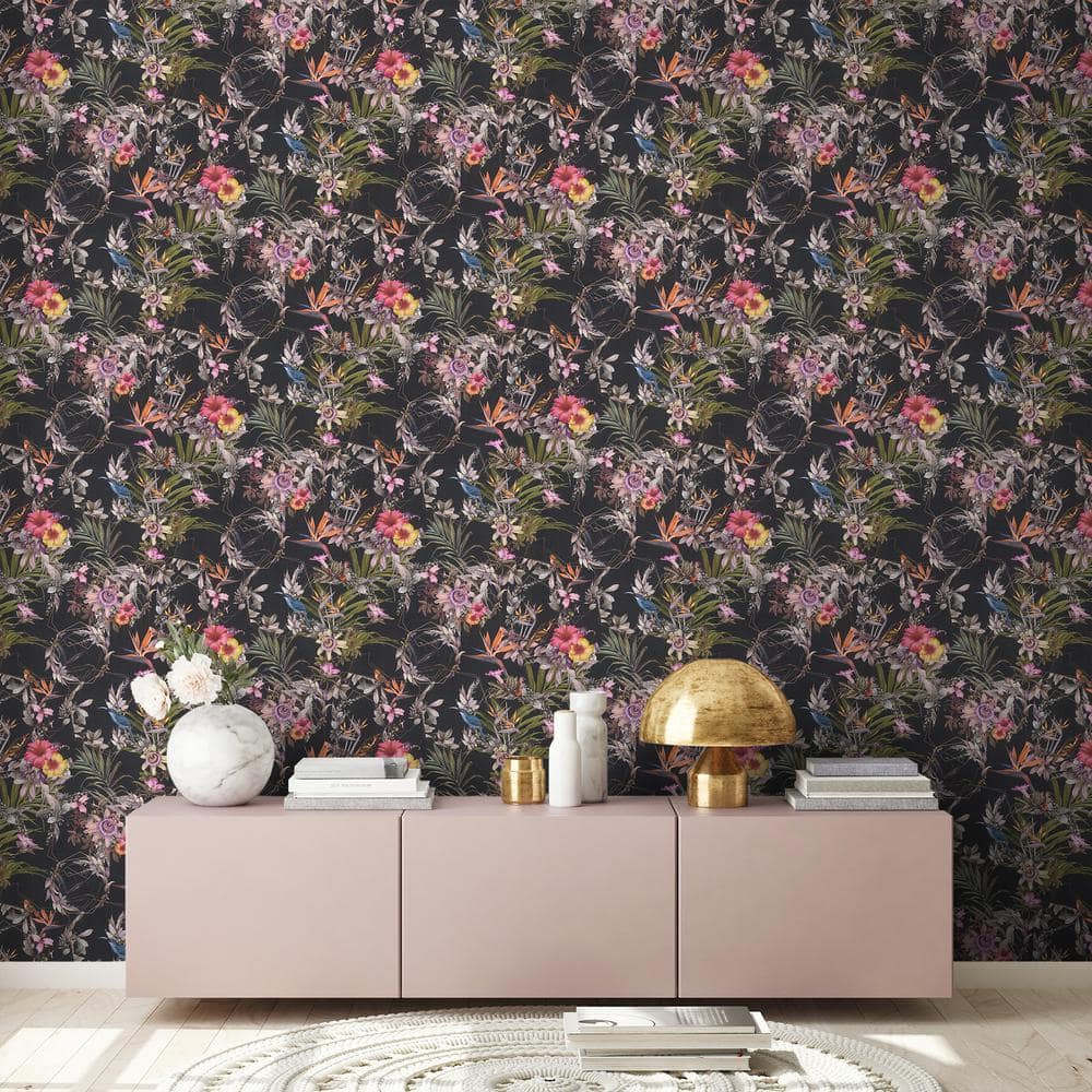 Hollis Navy Tropical Non-Woven Wallpaper Roll