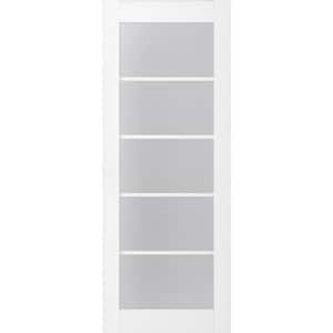 Paola 5-Lite 18 in. x 96 in. No Bore Frosted Glass Bianco Noble Wood Solid Composite Core Interior Door Slab
