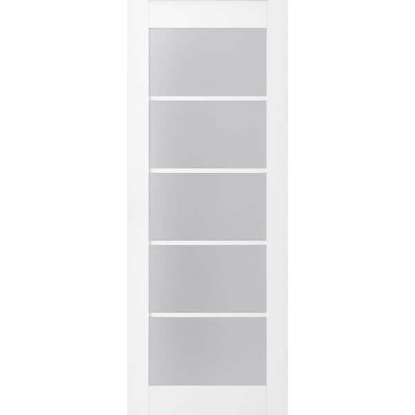 Belldinni Paola 5-Lite 18 in. x 96 in. No Bore Frosted Glass Bianco Noble Wood Solid Composite Core Interior Door Slab