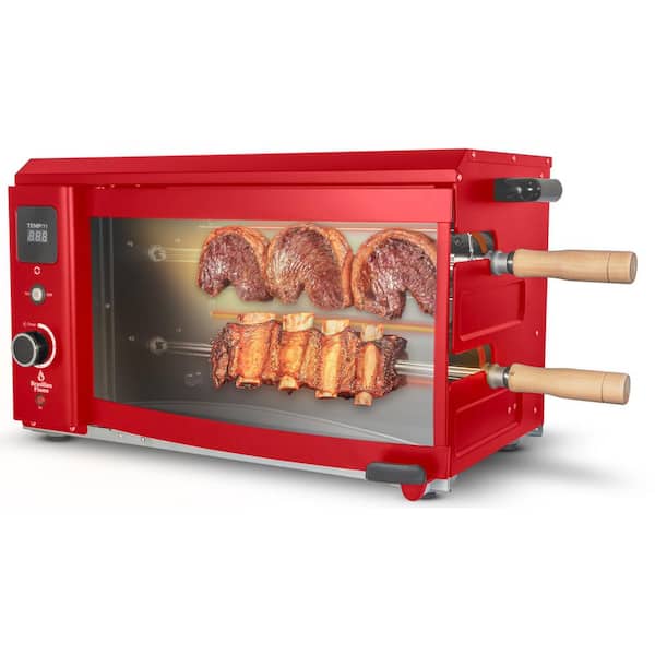 BRAZILIAN FLAME 2-Skewer Brazilian Rotisserie Portable Electric Grill in Red