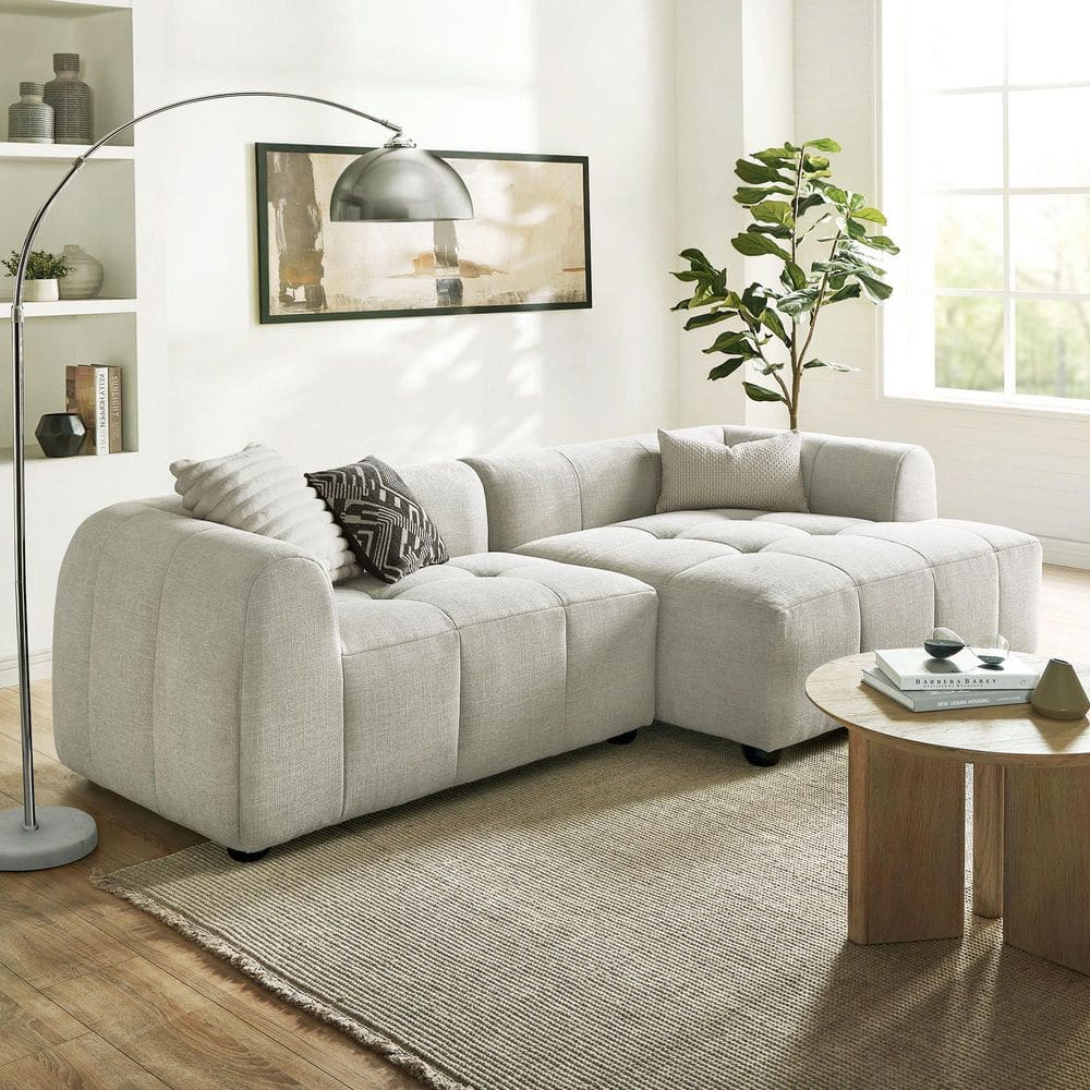 MODWAY Liana 102.4 in. Round Arm 2-Piece Fabric L-Shaped Sectional