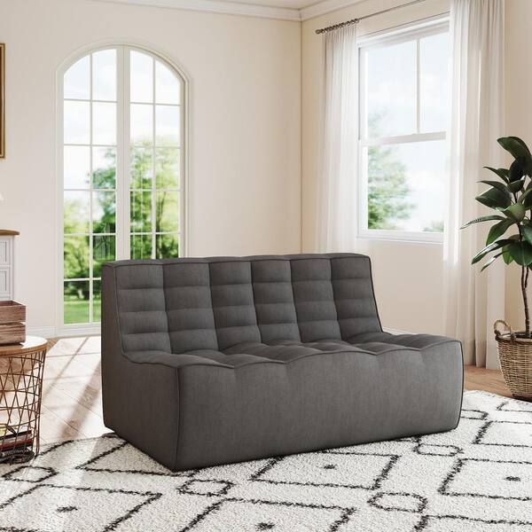 Magic Home 55 in. Black Modular Fireside Lazy Floor Sofa Couch Linen 2-Seater Loveseat Sectional Sofa for Living Room, Apartment