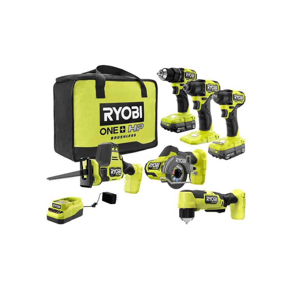 home depot ryobi bag set RYOBI ONE+ HP 18V Brushless Cordless Combo Kit (6-Tool) with (2