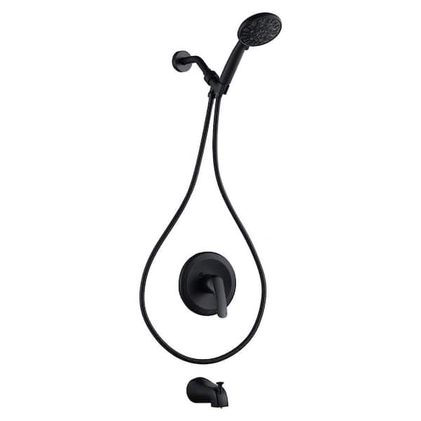 ALEASHA Single Handle 7-Spray Shower Faucet 1.8 GPM with Pressure Balance and Tub Spout in Matte Black