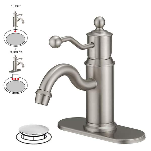 BWE Single Hole Single-Handle Bathroom Faucet Vanity Sink Basin Mixer Tap Antique in Brushed Nickel