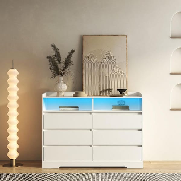 Tahanbath 6-Drawer White Dresser with LED Lights for Bedroom, Living Room  and More Z-W132166406 - The Home Depot