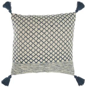 Mina Victory Life Styles Cotton Knitted 18x18 Indoor Throw Pillows Set of 2 Navy