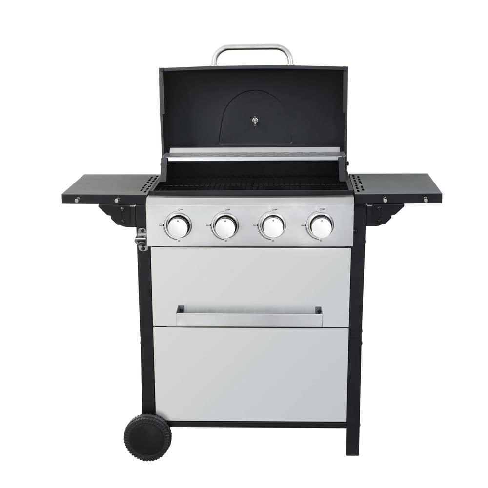 Foldable Side Table, Hanging Basket, Stainless Steel 4-Burner Propane Gas B