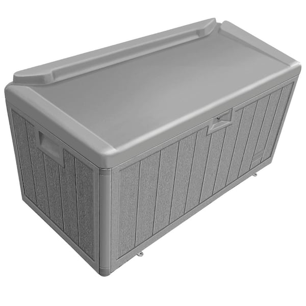 Hampton Bay 110 Gal. Grey Resin Wood Look Outdoor Storage Deck Box with Lockable Lid