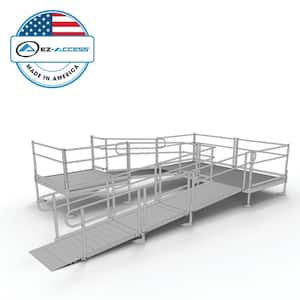 PATHWAY 20 ft. U-Shaped Aluminum Wheelchair Ramp Kit with Solid Surface Tread, 2-Line Handrails and (3) 5 ft. Platforms