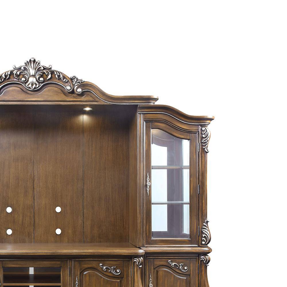 Latisha Antique Oak 121" Entertainment Center with Glass Doors