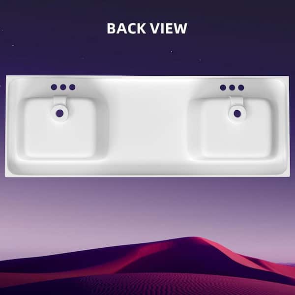 Zeafive 61 in. W x 22 in. D Solid Surface White Rectangular Double