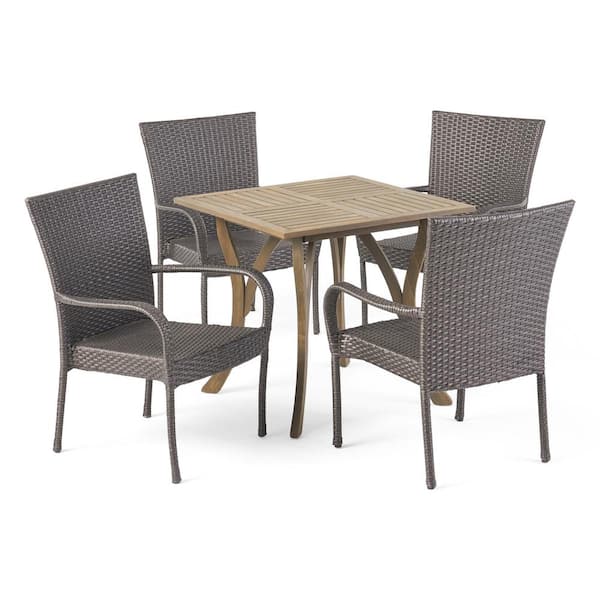 Noble House Briar Gray 5-Piece Wood and Plastic Outdoor Dining Set