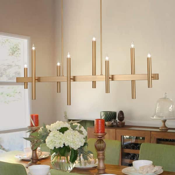 Axis 8-Light 56 in. Modern Gold Chandelier Linear Kitchen Island Pendant Light