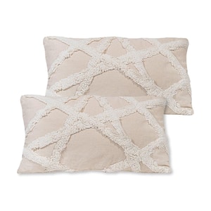 Macrame 20 in. x 12 in. Off-White Outdoor Throw Pillow (2-Pack)
