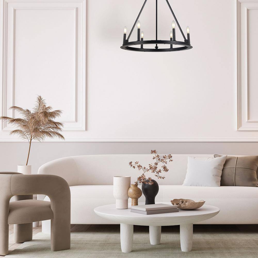 Matte Black 26" Cage Wagon Wheel Chandelier