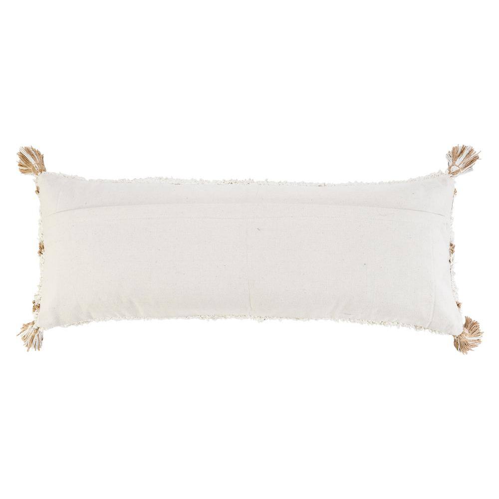 Boho-Chic Square Jute and Cotton Throw Pillow with Tassels