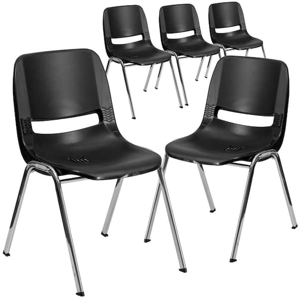 Carnegy Avenue Black Plastic/Chrome Frame Plastic Stack Chairs (Set of 5)