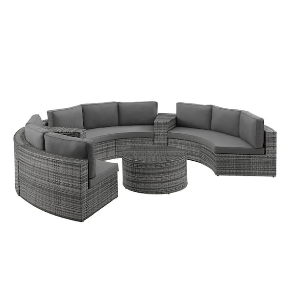 CROSLEY FURNITURE Catalina Gray 6-Piece Wicker Patio Conversation Sectional Seating Set with Gray Cushions