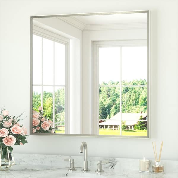 36 in. W x 36 in. H Rectangle Aluminum Framed Wall Bathroom Vanity Mirror in Brushed Nickel