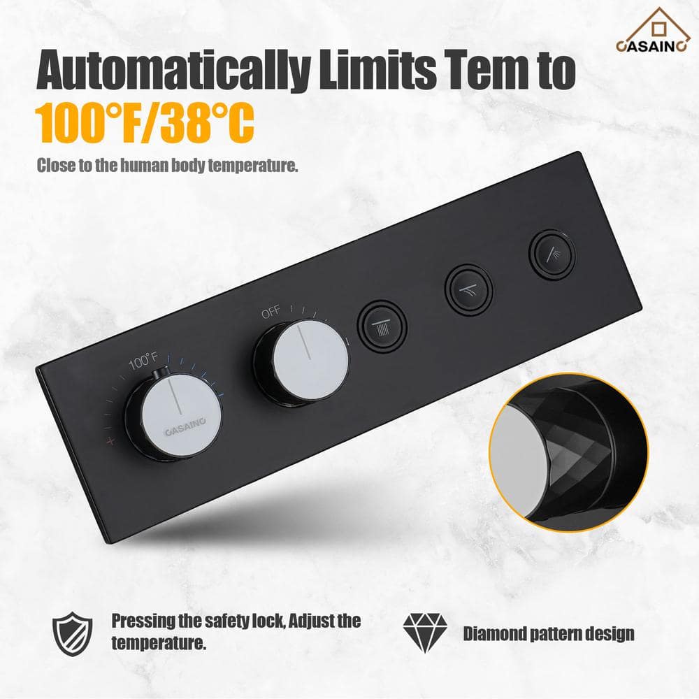 Matte Black Thermostatic Rainfall Shower System with Handheld