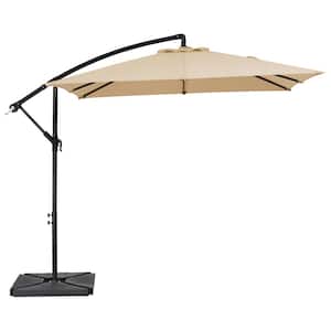 8 ft. x 8 ft. Steel Square Cantilever Patio Umbrella with Weighted Base in Beige