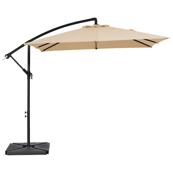 JEAREY 8 ft. x 8 ft. Steel Square Cantilever Patio Umbrella with Weighted Base in Beige
