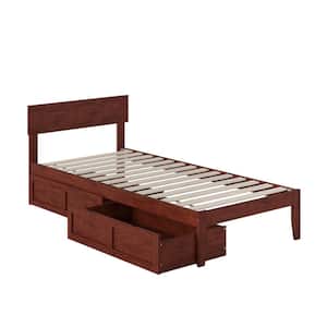 Boston Walnut Twin Extra Long Solid Wood Storage Platform Bed with 2 Extra Long Drawers