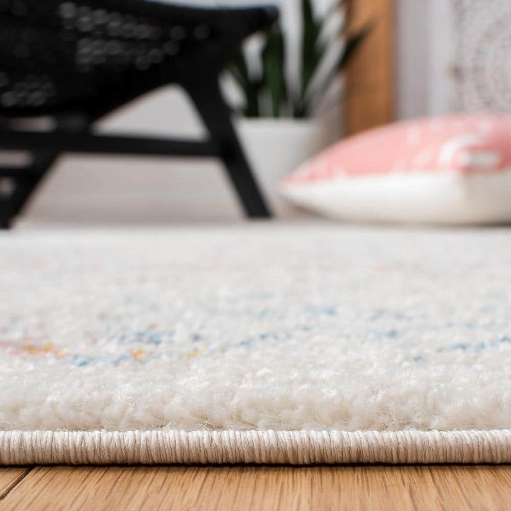 Ivory and Blue Moroccan Boho Distressed Area Rug, 8' x 10'