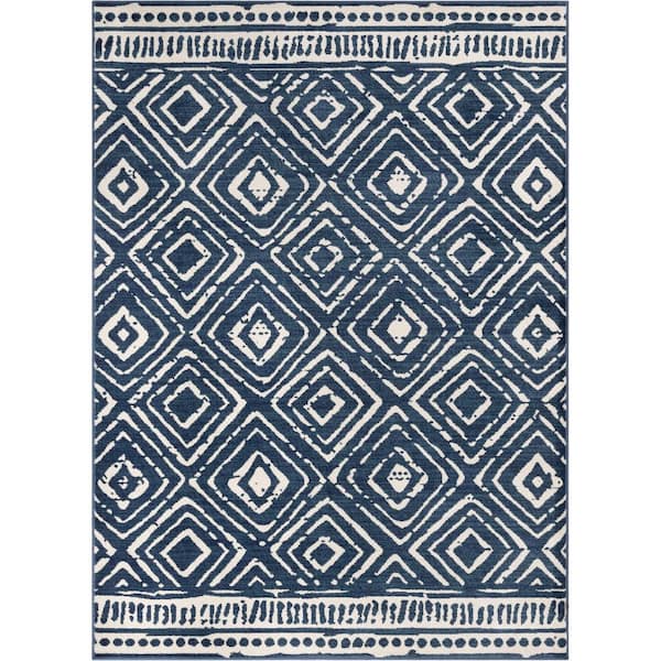 Well Woven Tulsa2 Dalton Moroccan Trellis Pattern Blue Distressed 9 ft. 3 in. x 12 ft. 6 in. Area Rug