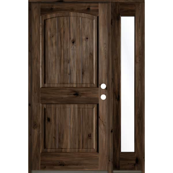 Krosswood Doors 56 in. x 80 in. Rustic knotty alder 2 Panel Left-Hand/Inswing Clear Glass Black Stain Wood Prehung Front Door with RFSL