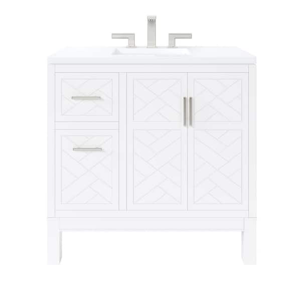 Cambridge 36 in. Single Sink White Bath Vanity with White Quartz Top (Assembled)