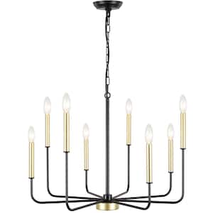 Mercer 8-Light Black&Gold Classic/Traditional Chandelier for Living Room, Kitchen Island with No Bulbs Included