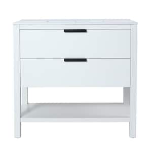 35.9 in. W x 18.3 in. D x 33.5 in . H Freestanding Bath Vanity in White with White Resin Top