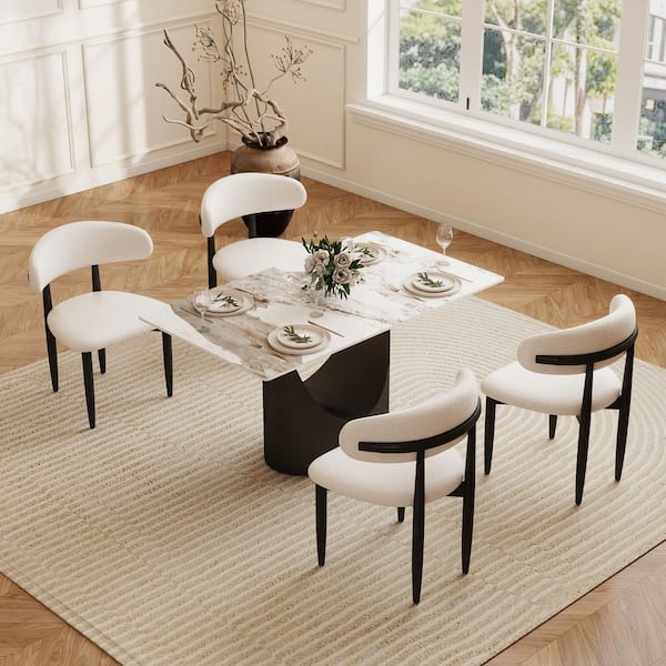 55 in. Pandora Sintered Stone Tabletop with Pedestal Dining Table with Black Base (Seats 4)