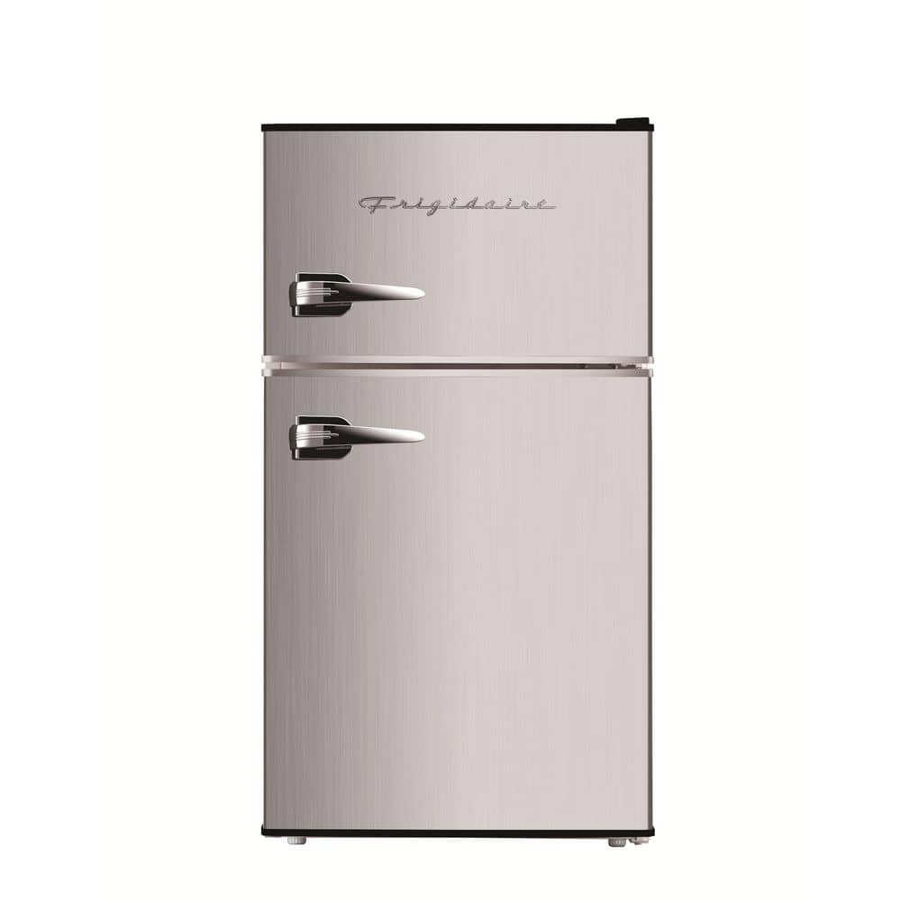3.2 cu. ft. Retro 2-Door Mini Refrigerator in Platinum Design with Top Freezer