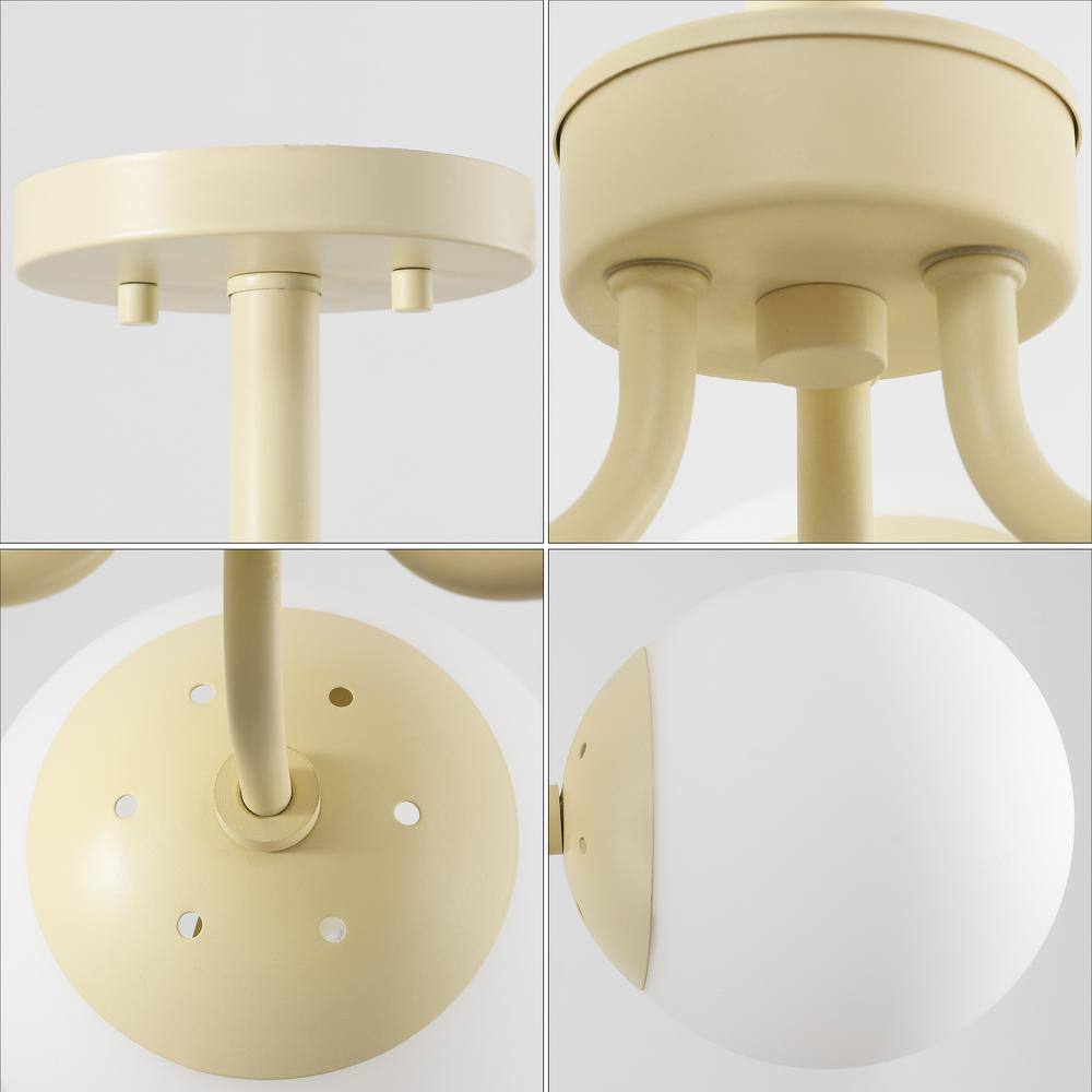 Beige Glass Globe LED Semi Flush Mount Light, 23.5"