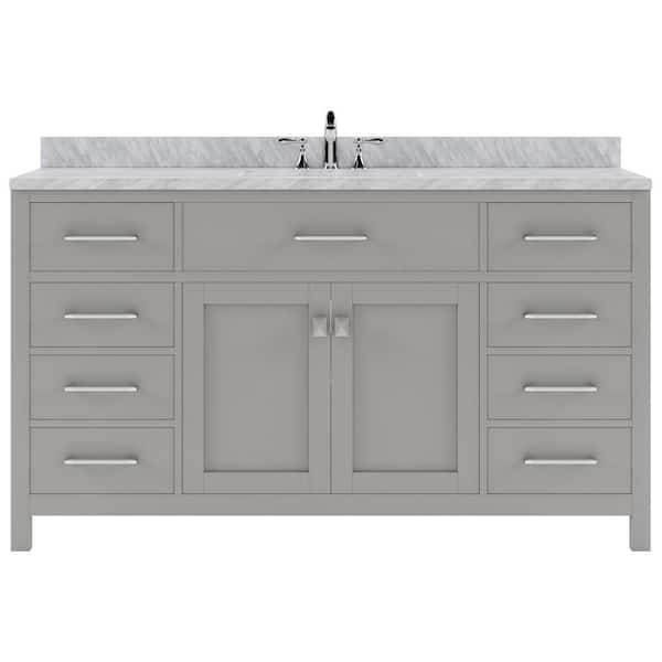 Virtu USA Caroline 60 in. W Bath Vanity in Gray with Marble Vanity Top in White with White Basin