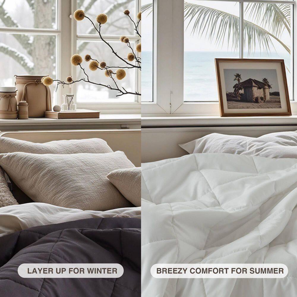 King Size Gray Down Alternative Blanket with Satin Trim