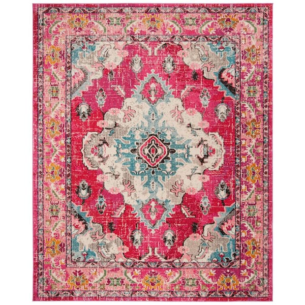 SAFAVIEH Monaco Pink/Multi 8 ft. x 10 ft. Distressed Border Medallion Area Rug
