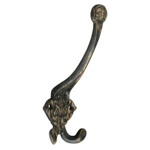 Decorative 6-7/10 in. Antique Brass Finish Single Hat and Double Coat Hook