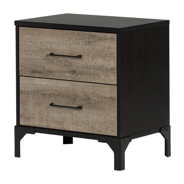 South Shore Valet 2-Drawer Weathered Oak and Ebony Nightstand